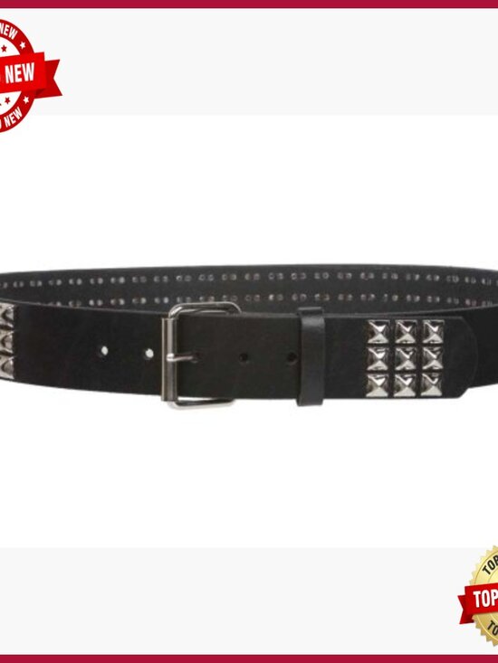 Three Row Studded Punk Rock Leather Belt - Snap On Buckle main image 5